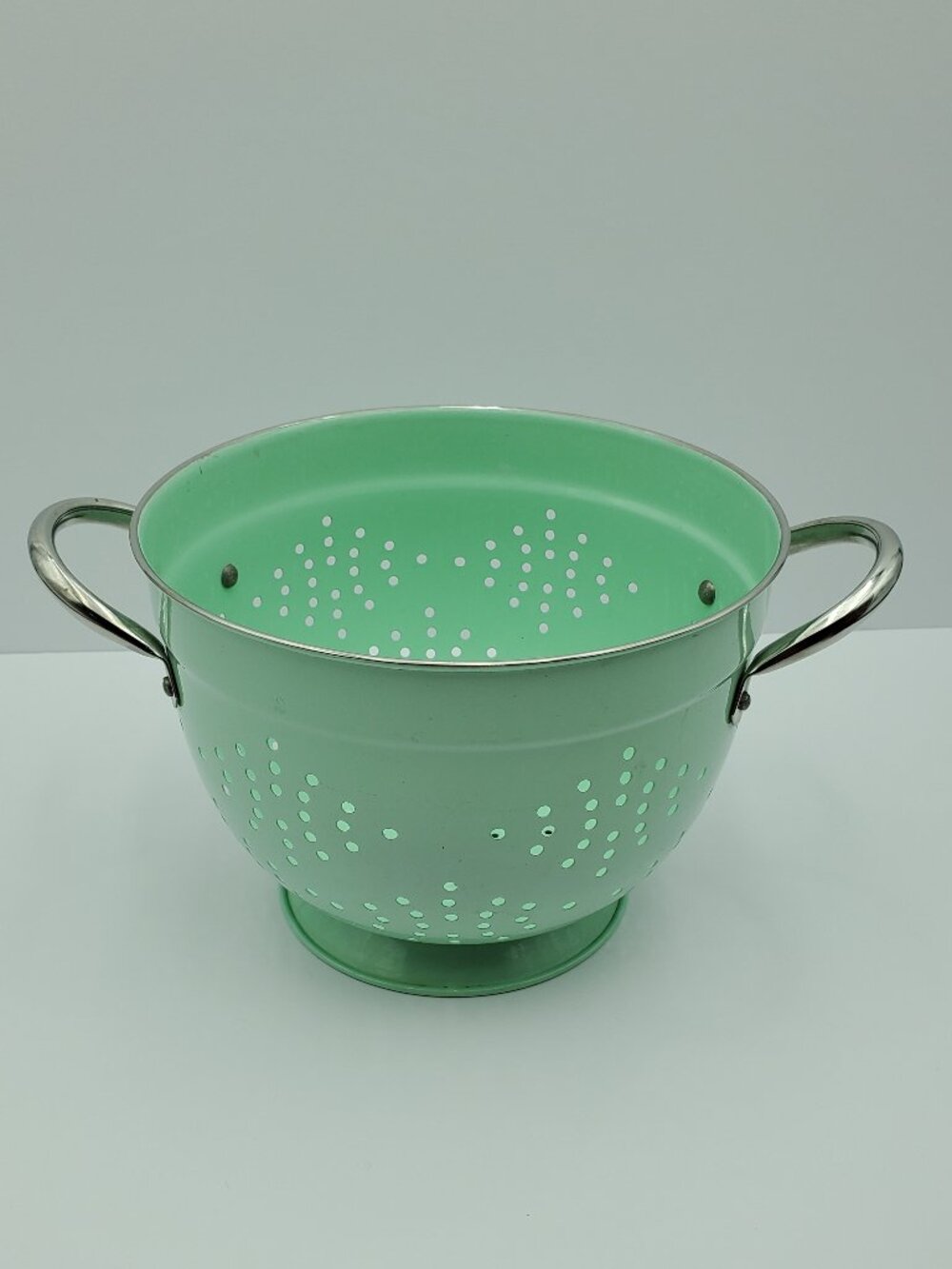 Mint Green Enamelware Colander Pastel Green Enamel Metal Pedestal Drainer